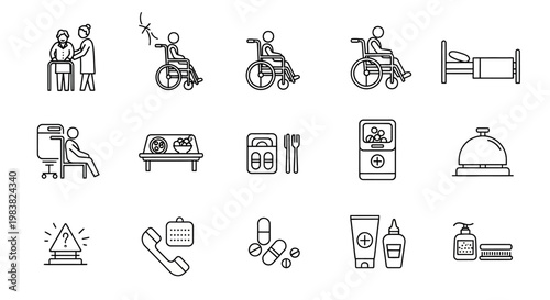 Medical care and health services icons.