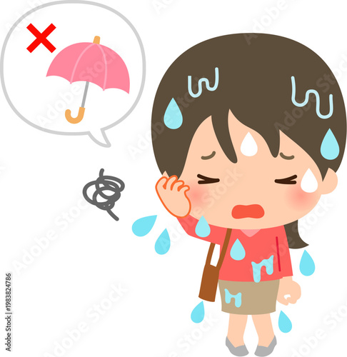 雨に降られてびしょ濡れになった女性