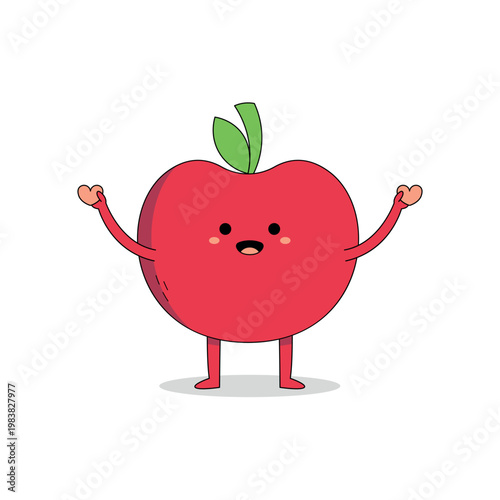 Cute red apple cartoon character spreading love doodle