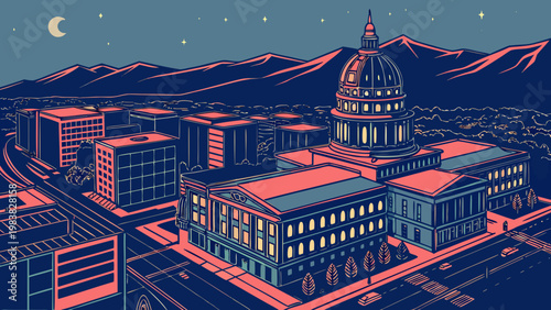 Denver Colorado Skyline and State Capitol Building Vector Illustration