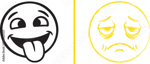 Happy and sad emoticon faces vector illustration representing mood swings emotional contrast and mental health