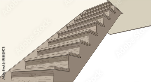 An illustration of a simple wooden staircase ascending upwards inside a building.