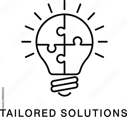 Light bulb puzzle icon representing tailored solutions, problem solving concept and innovative thinking symbol isolated on clean background