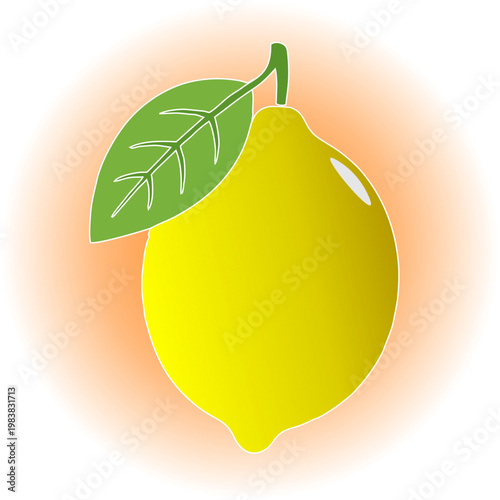 simple lemon illustration with attached green leaf