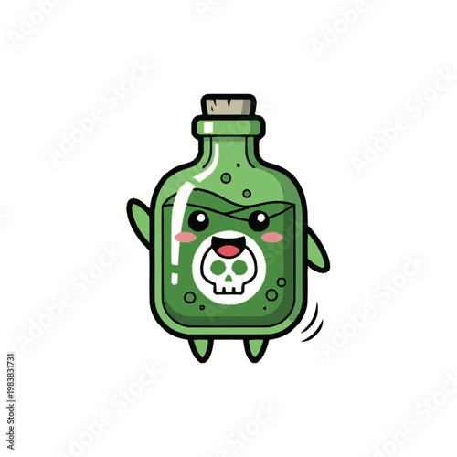 Cartoon green monster in bottle.