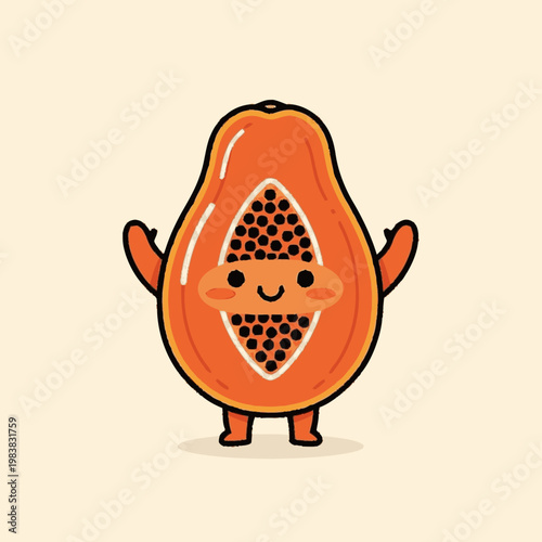Cartoon Papaya Fruit Character Smiling.