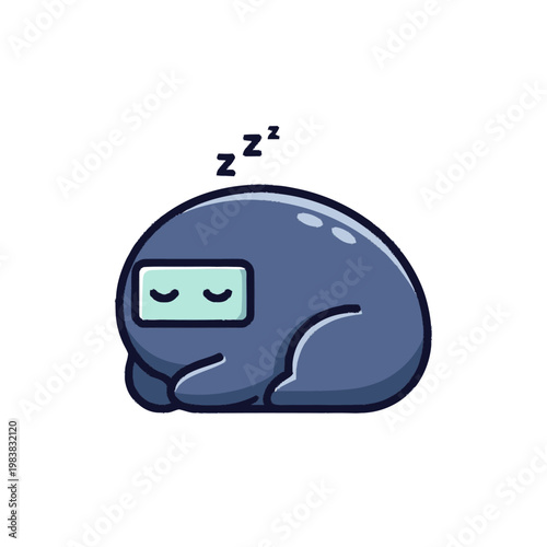 Sleeping cartoon blue blob character.