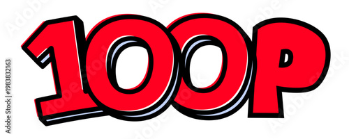 100Pの文字パーツ素材。黒太フチと赤文字のポップなロゴ。ポイント還元・プレゼント広告用。