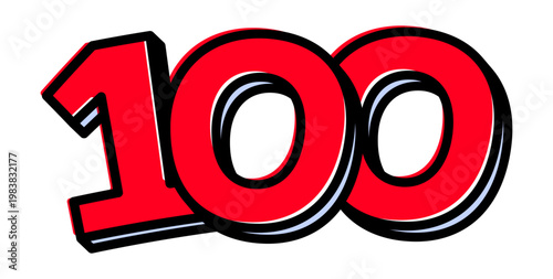 数字の「100」単体素材。黒太フチと赤文字のポップなデザイン。価格・ポイント・数量用。