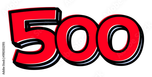 数字の「500」単体素材。黒太フチと赤文字のポップなデザイン。価格・ポイント・数量用。