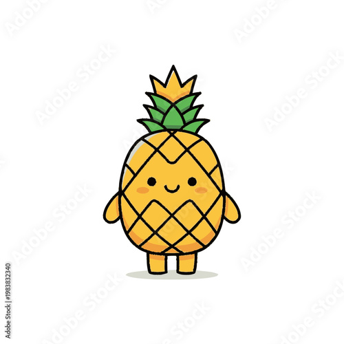 Smiling Cartoon Pineapple Character Illustration.