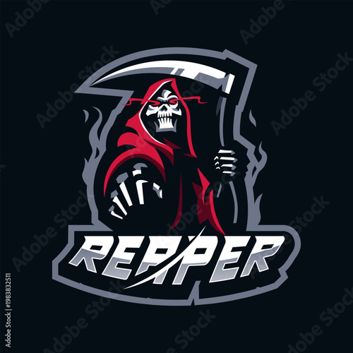 Grim reaper pointed forward mascot logo