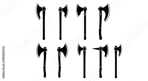 Collection of eight medieval battle axes