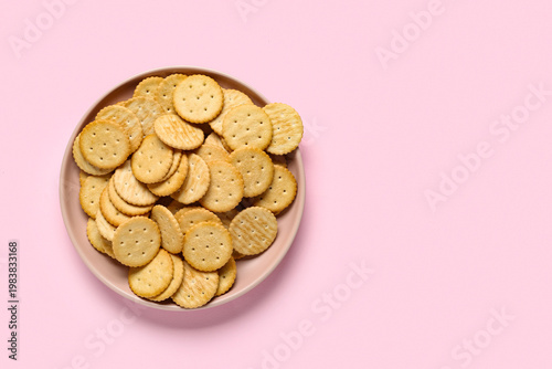 Plate with tasty crackers o...