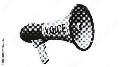 Halftone Megaphone with VOICE Text Icon