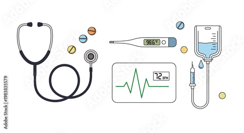 Flat design medical equipment and healthcare symbols
