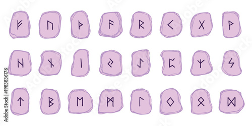 Set of hand drawn viking runes Rune stones with ancient norse alphabet characters engraved on them Scandinavian futhark germanic celtic Single element for design, print, web, decor