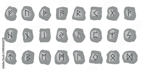 Set of hand drawn viking runes Rune stones with ancient norse alphabet characters engraved on them Scandinavian futhark germanic celtic Single element for design, print, web, decor