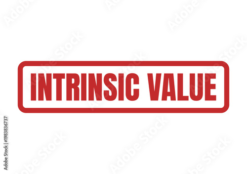 A red rectangular stamp design displaying the phrase Intrinsic Value in bold capital letter text
