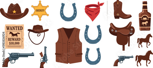 Wild West Cowboy Gear and Accessories for Western-themed Illustrations