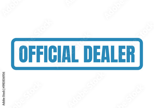 Blue rectangular ink stamp imprint text reading official dealer for certified sales and commercial verification