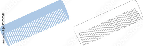 Blue comb and outline comb on white background hair