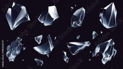 Shattered Glass Fragments Floating Abstractly.