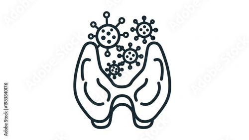 World Thyroid Day a human thyroid gland impacted by viral or bacterial pathogens, symbolizing infection, inflammation, or autoimmune thyroid disease