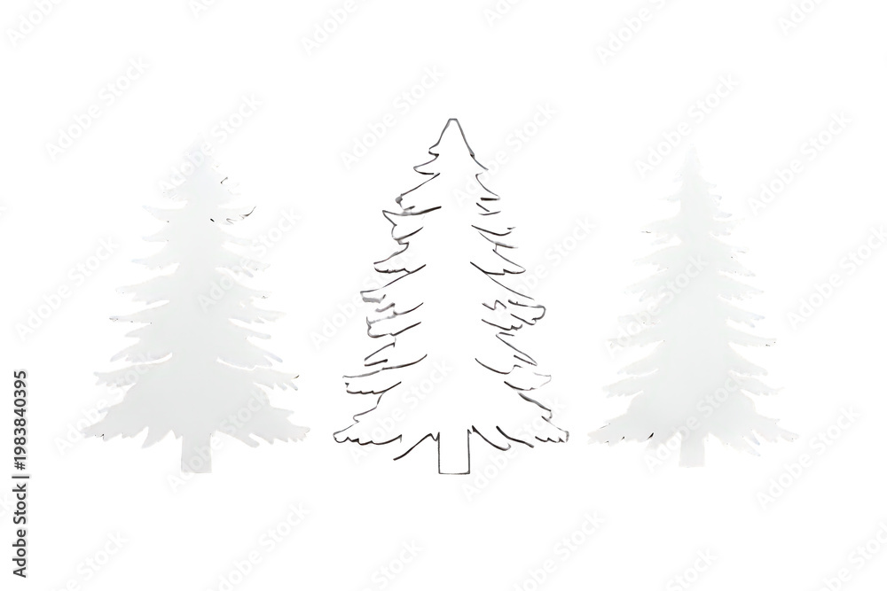 Obraz premium Three conifer trees silhouette vector illustration on transparent background presenting forest nature and winter season concept