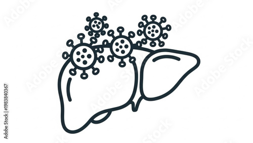 World Hepatitis Day Illustration of the liver with viral particles, depicting liver disease or viral infection of the organ