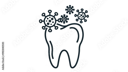 World Oral Health Day Dental health concept, tooth with infectious virus or bacteria illustration, symbol of oral hygiene and disease prevention