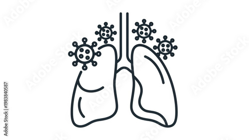 Illustration of lungs and viruses representing respiratory illness and infection