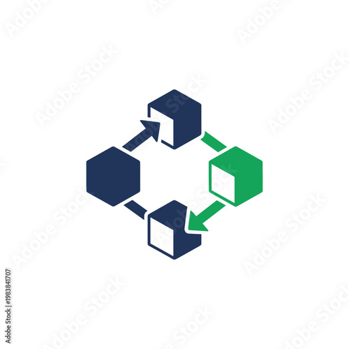 Abstract network nodes connected by arrows, data flow, technology concept