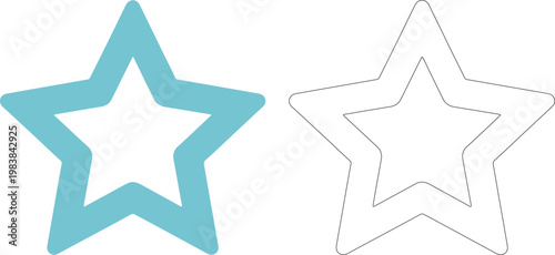 Two star shapes one solid blue one outline symbol