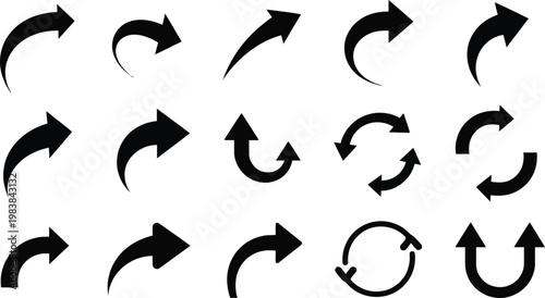 Collection of directional and rotational arrow symbols with varying curves