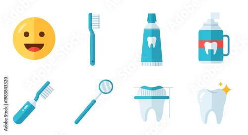 Set of Dental Care Items Including Toothbrush Toothpaste and Dental Implants