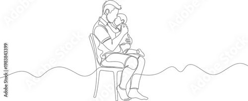 Father Holding Baby Continuous Line Art