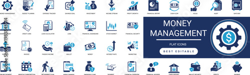 money management icon set. budget, personal finance, saving, investment, finance, banking, wallet. editable vector illustration collection set.