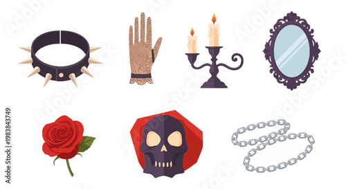 Collection of Gothic Accessories and Symbols for Halloween or Alternative Fashion