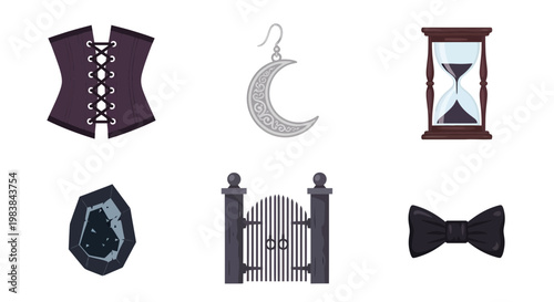 Vintage Accessories Collection Featuring Corset, Pendant, Hourglass, and More