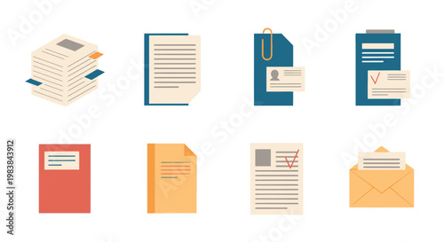 Collection of office documents, papers, files, and envelopes for administrative work