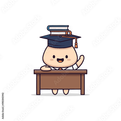 Cartoon Cat Wearing Graduation Cap.