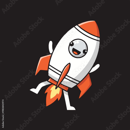 Cartoon Rocket Ship With Smiling Face.