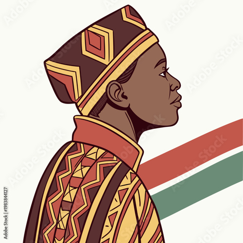 A man wearing traditional african clothing and a head wrap