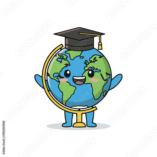 Globe Wearing Graduation Cap Smiling.