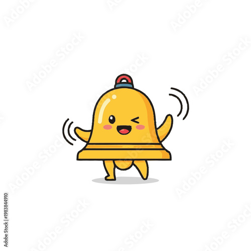 Smiling yellow bell cartoon character dancing.