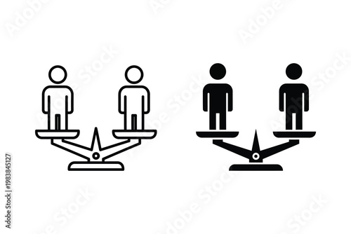 Foto Equal balance scale with two human figures on each side, comparison concept, fla