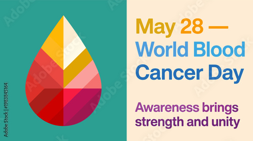 World Blood Cancer Day with abstract blood drop symbol, awareness support and hope concept, health campaign and solidarity illustration