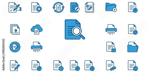 Collection of document and file management icons in blue