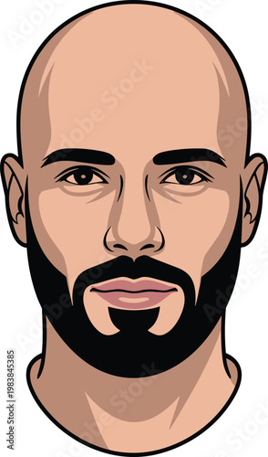 A bald guy with trendy groomed beard vector on white background.